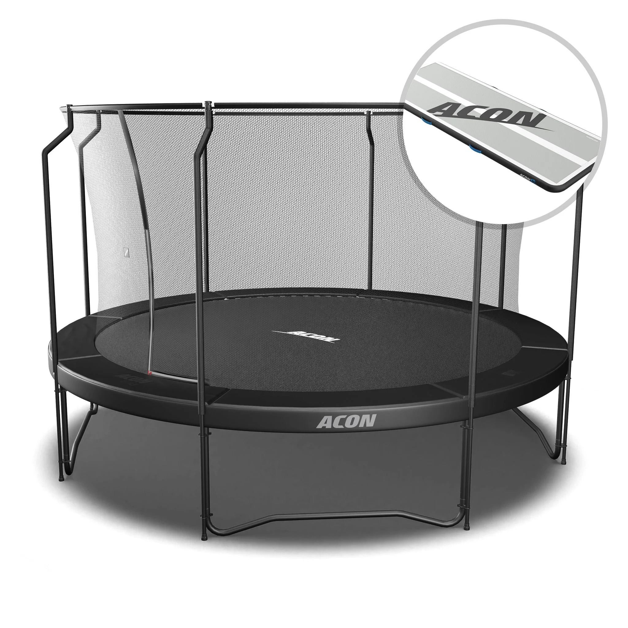 ACON Air 4,3 m Rundes Trampolin mit Premium-Netz und Leiter, schwarz