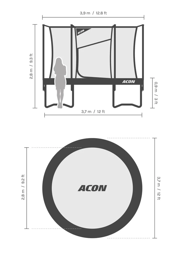 Acon Air 3,7 m Rundes Trampolin mit Sicherheitsnetz und Leiter, GEN 2.0 - Image 9