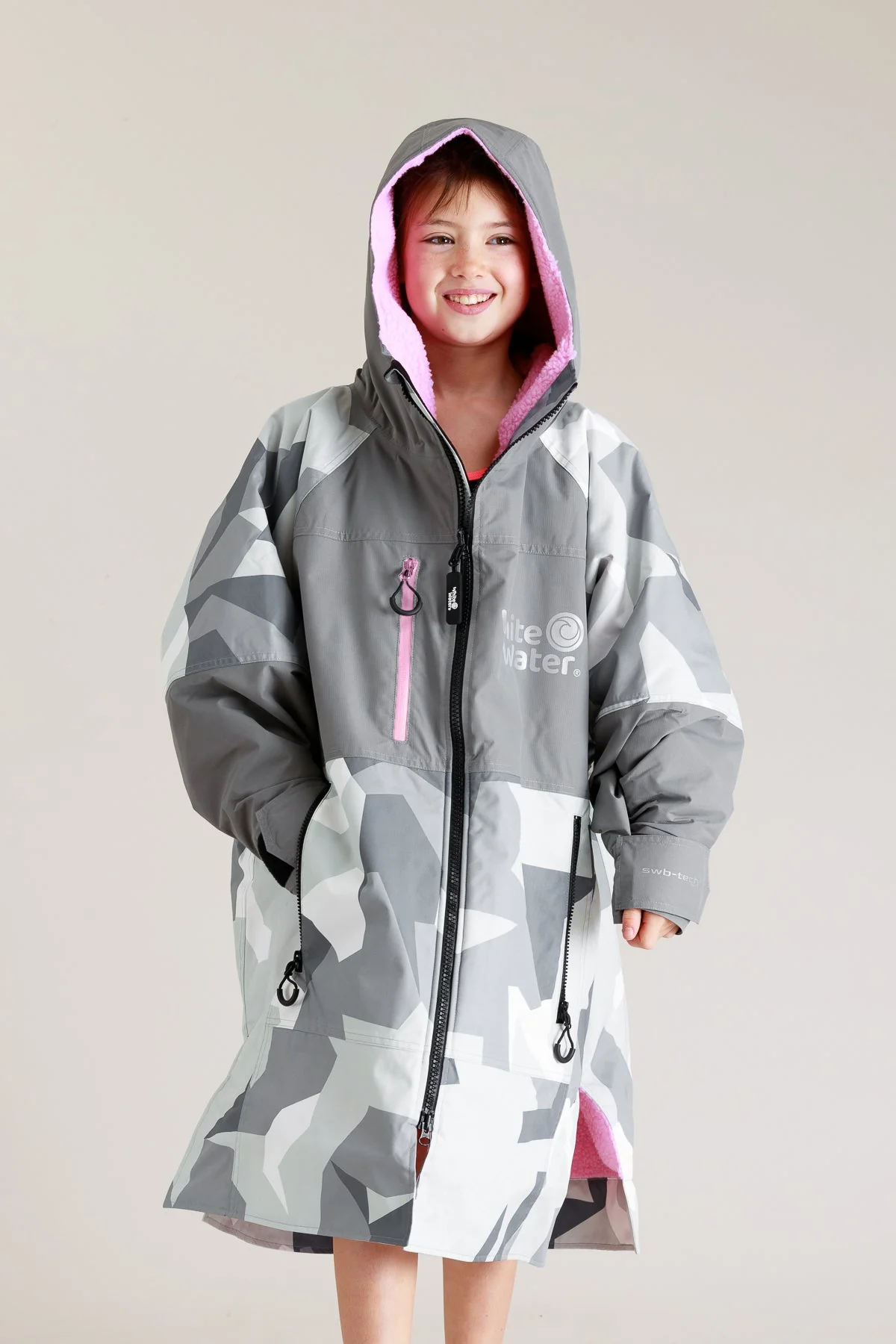 White Water Kids Hard Shell Robe - Arctic Camo/Pink - Image 4