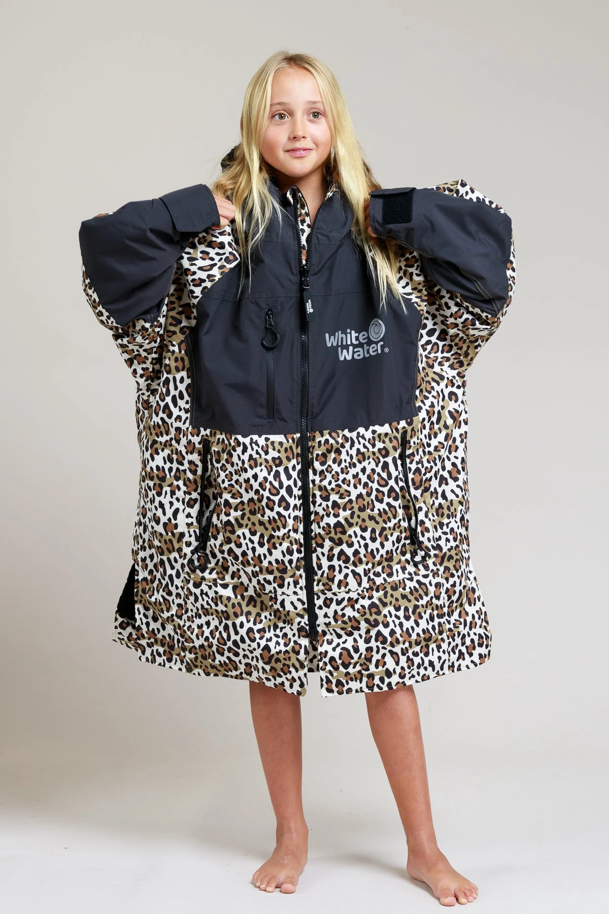 White Water Kids Hard Shell Robe - Leopard Print - Image 4
